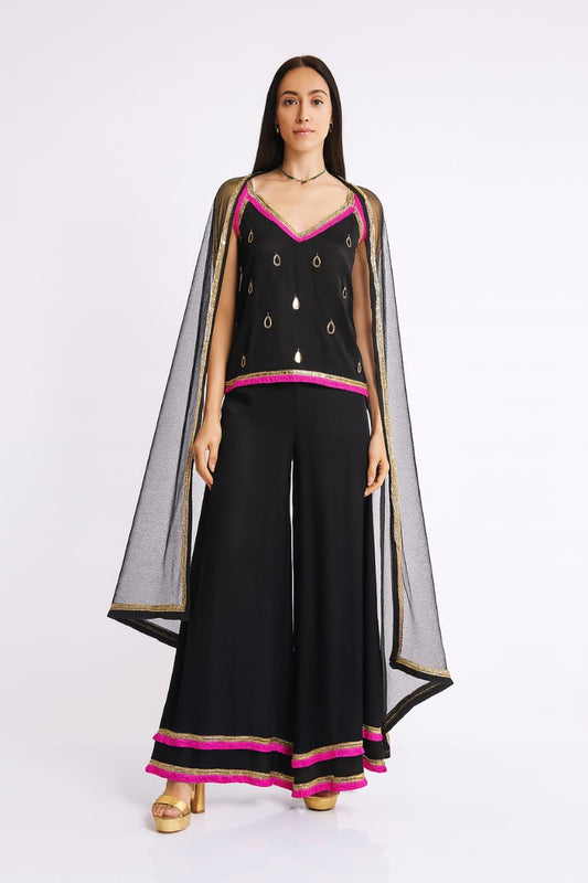 Black Cape Co-ord Set with Gold and Pink Detailing