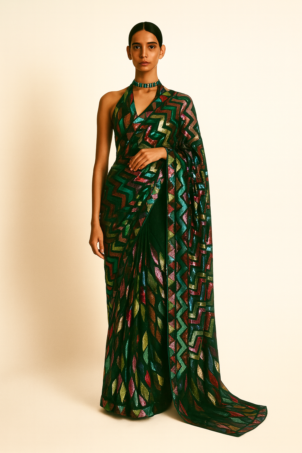 Emerald Prism Metallic Saree