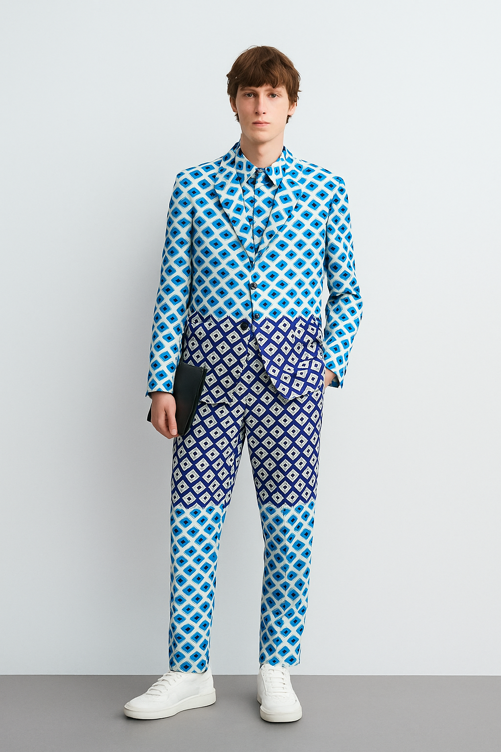 Blue Geo Mosaic Print Suit