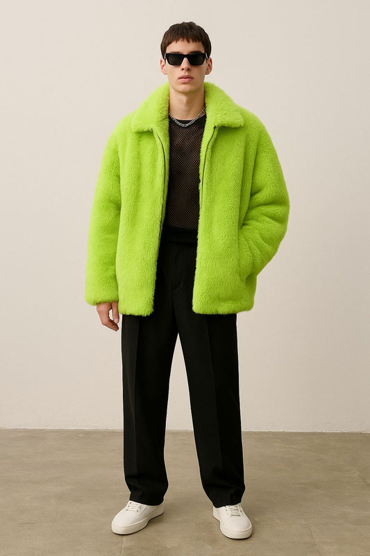 Neon Green Faux Fur Oversized Jacket