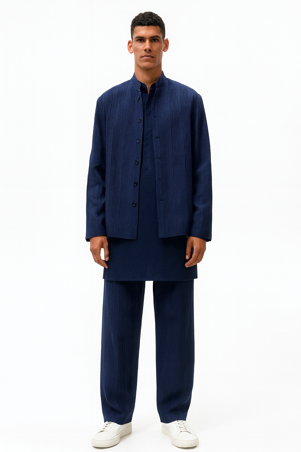 Navy Textured Indo-Western Set