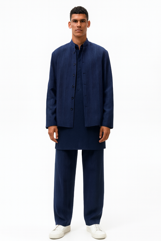 Navy Textured Indo-Western Set