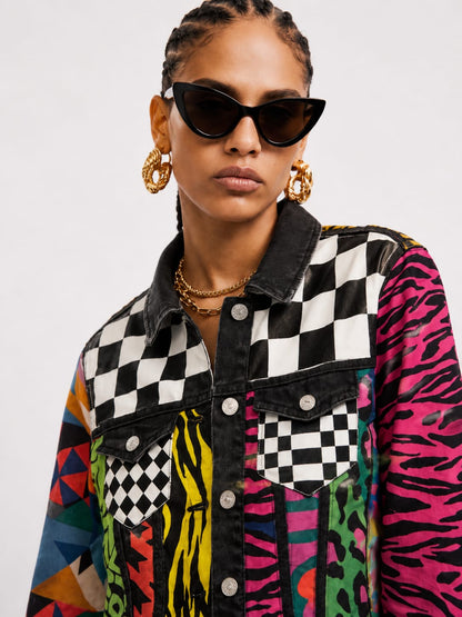 Patchwork Print Statement Denim Jacket