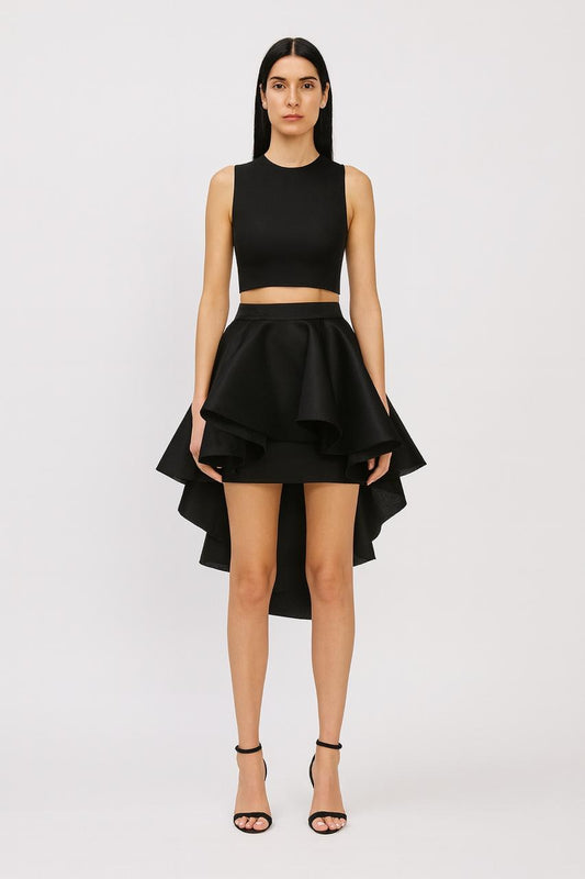 Black Structured Ruffle Skirt Set