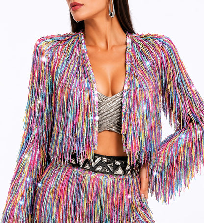 Multicolor shimmer tassel jacket