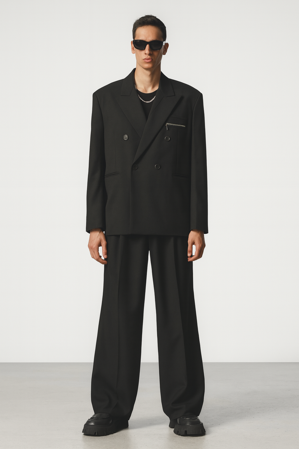 Black Oversized Boxy Double-Breasted Suit