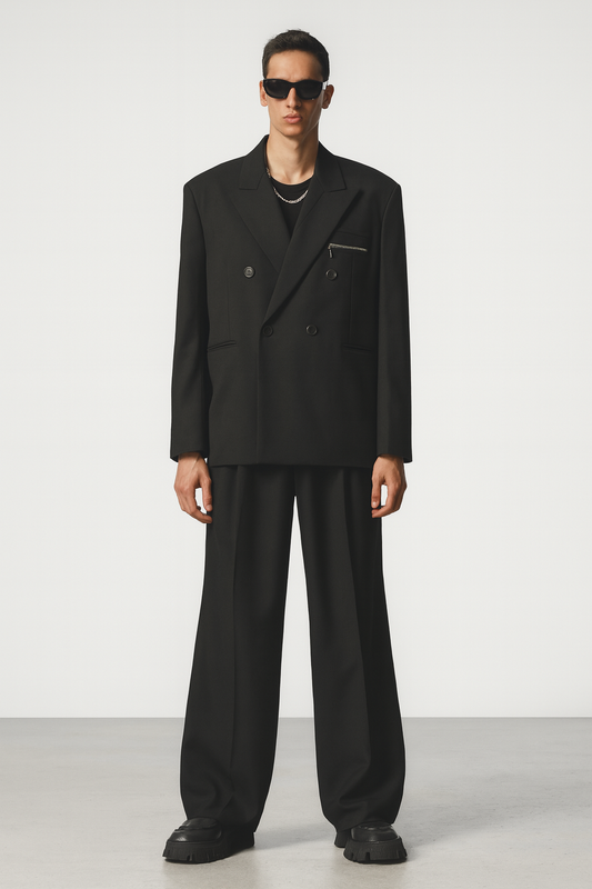 Black Oversized Boxy Double-Breasted Suit