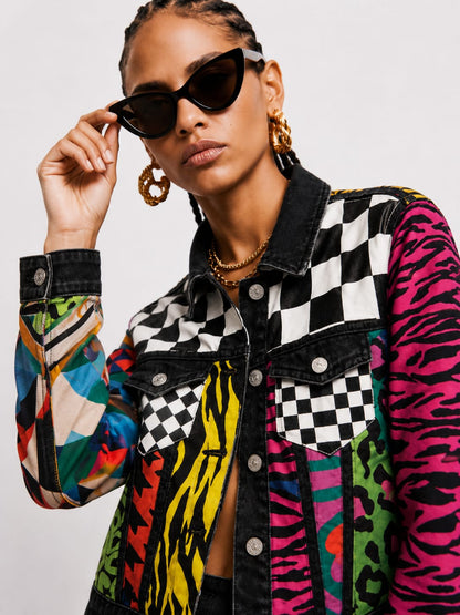 Patchwork Print Statement Denim Jacket