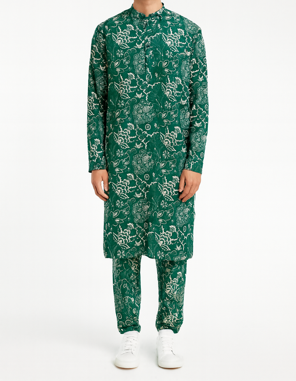 Emerald Green Floral Block-Print Kurta