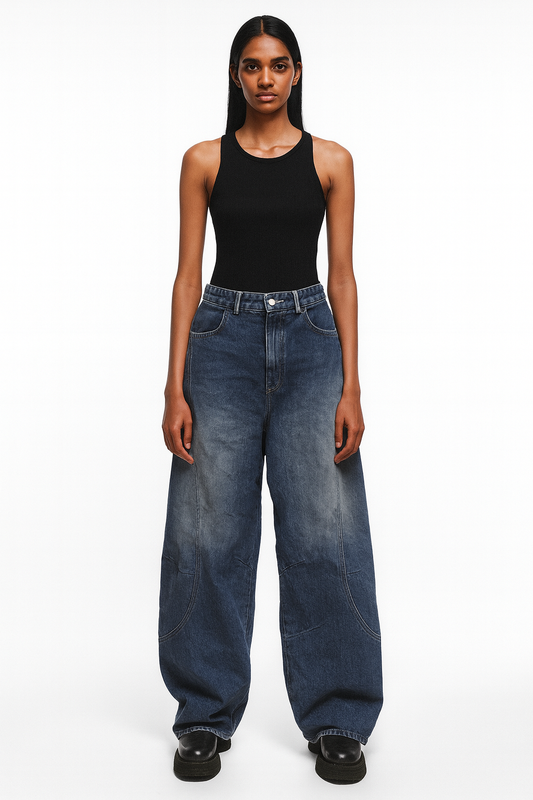 Vintage Blue Wide-Leg Denim Jeans