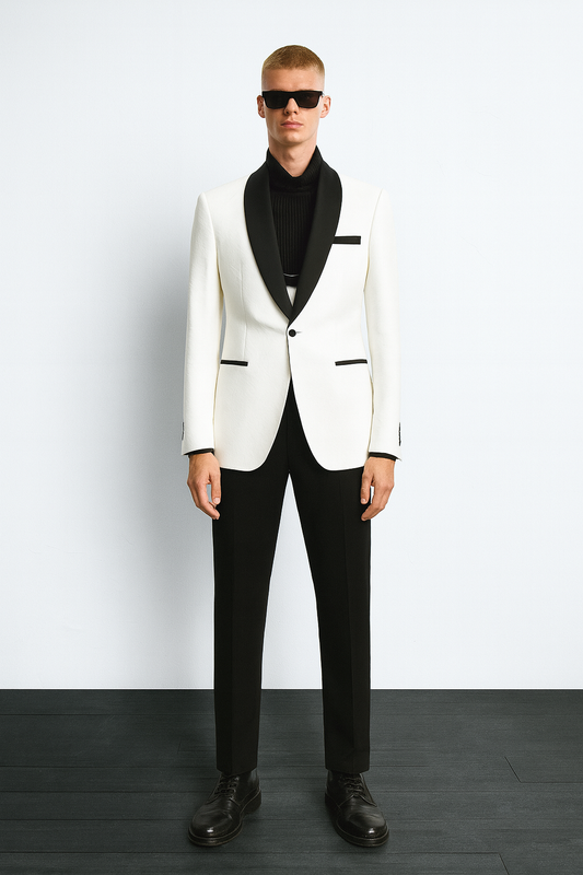 White & Black Contrast Shawl Lapel Tuxedo