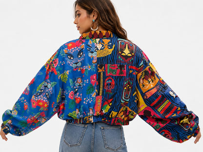 Vibrant Art Print Zip Jacket