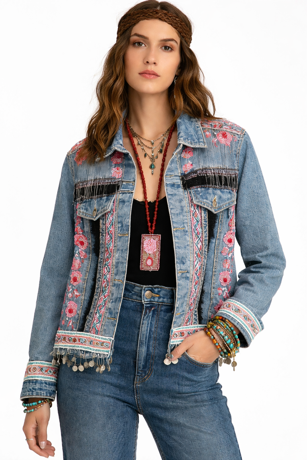 Embroidered Boho Denim Jacket