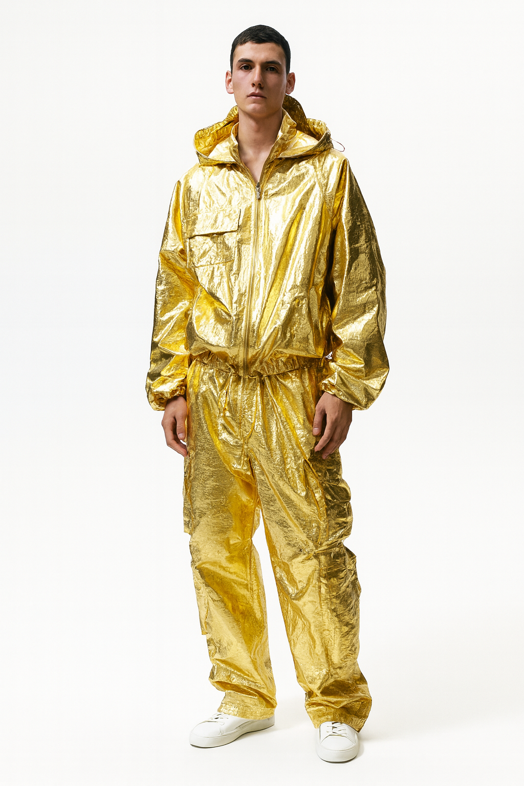 Metallic Gold Streetwear Windbreaker Coordset