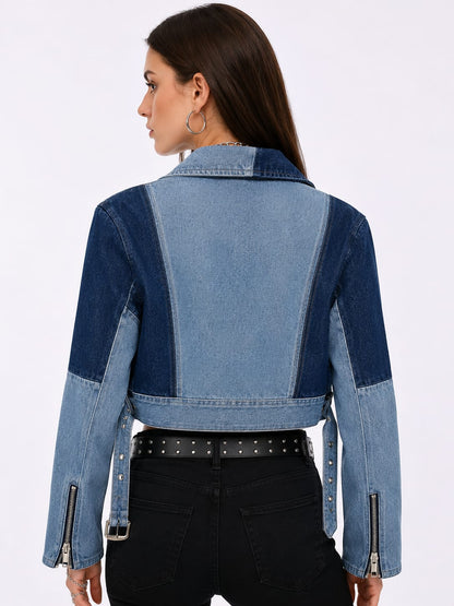 Belted Biker Denim Jacket