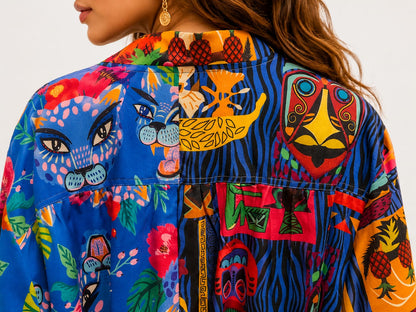 Vibrant Art Print Zip Jacket