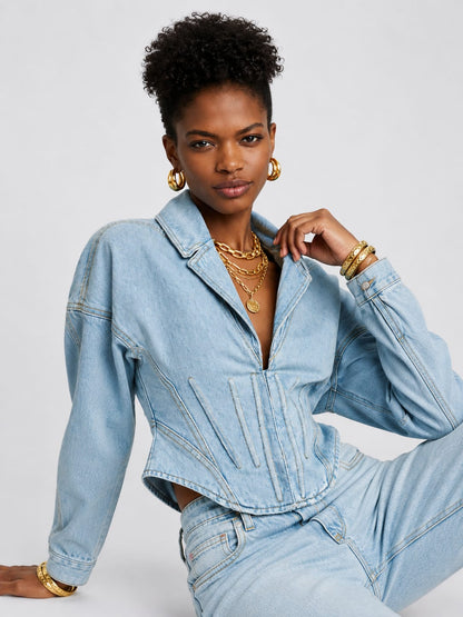 Corset Fit Denim Jacket with Sculpted Paneling