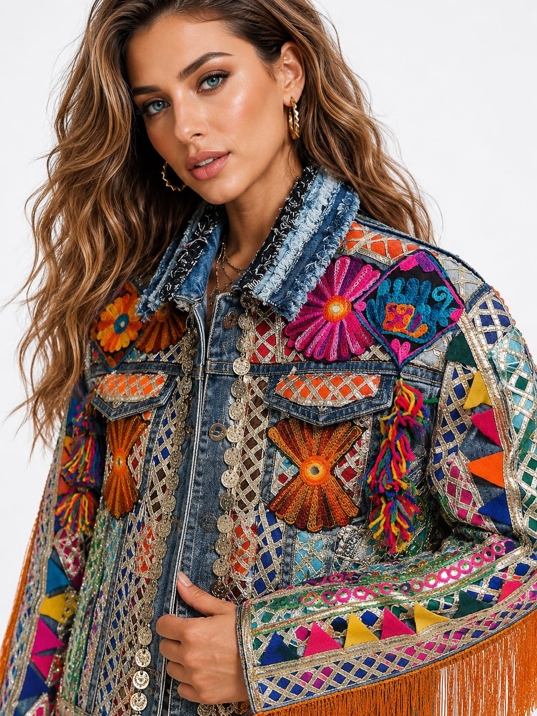 Embellished Boho Denim Jacket