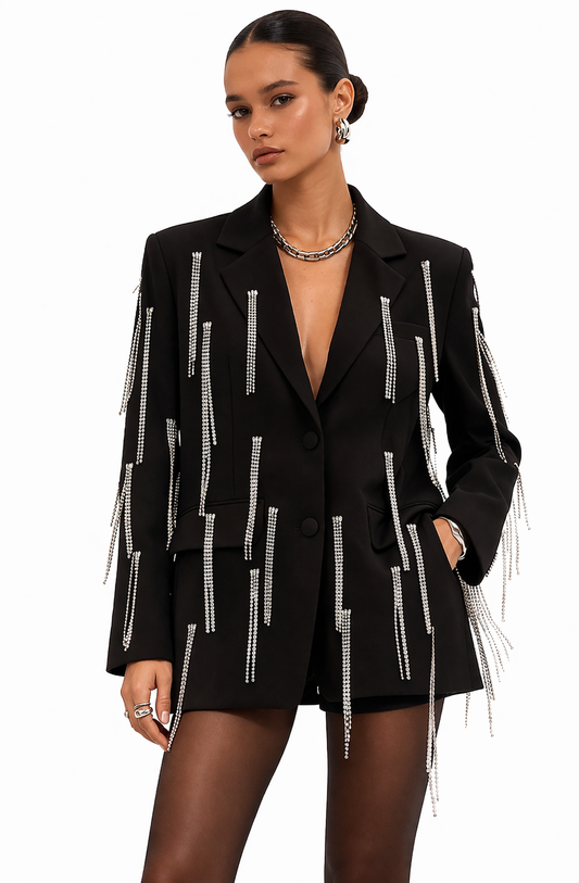 Crystal Fringe Tailored Blazer