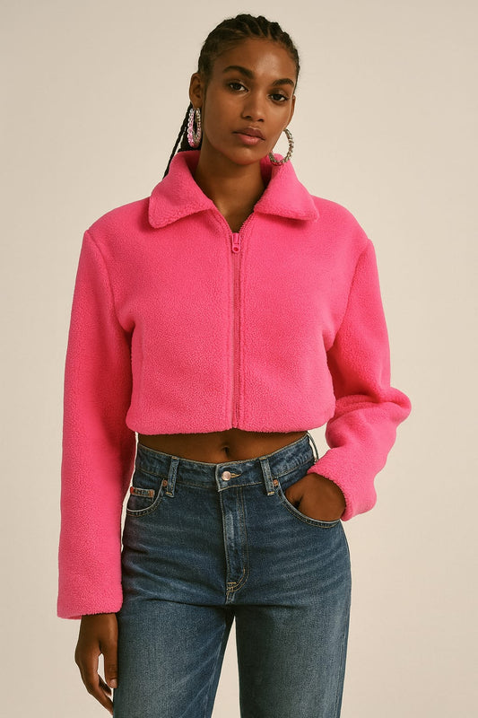 Neon pink fur jacket
