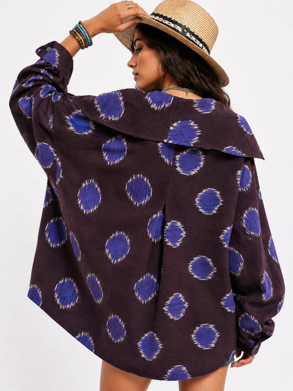 Indigo Ikat Print Oversized Zip Jacket