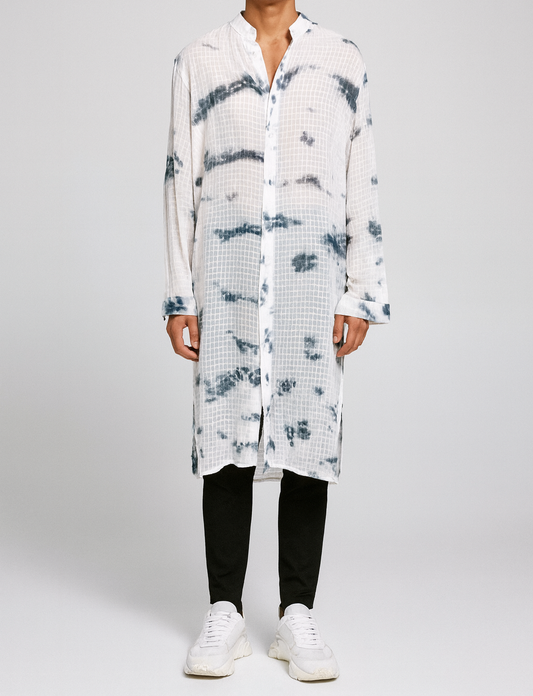 White Grid Tie-Dye Long Kurta