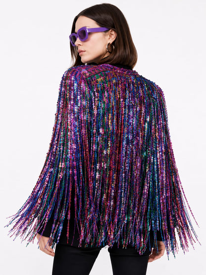 Multicolor Sequin Fringe Statement Jacket