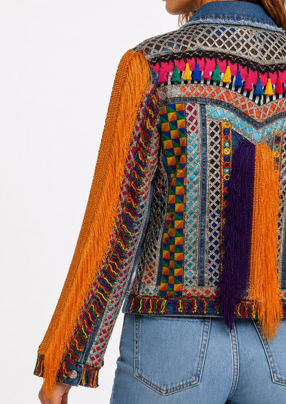Embellished Boho Denim Jacket