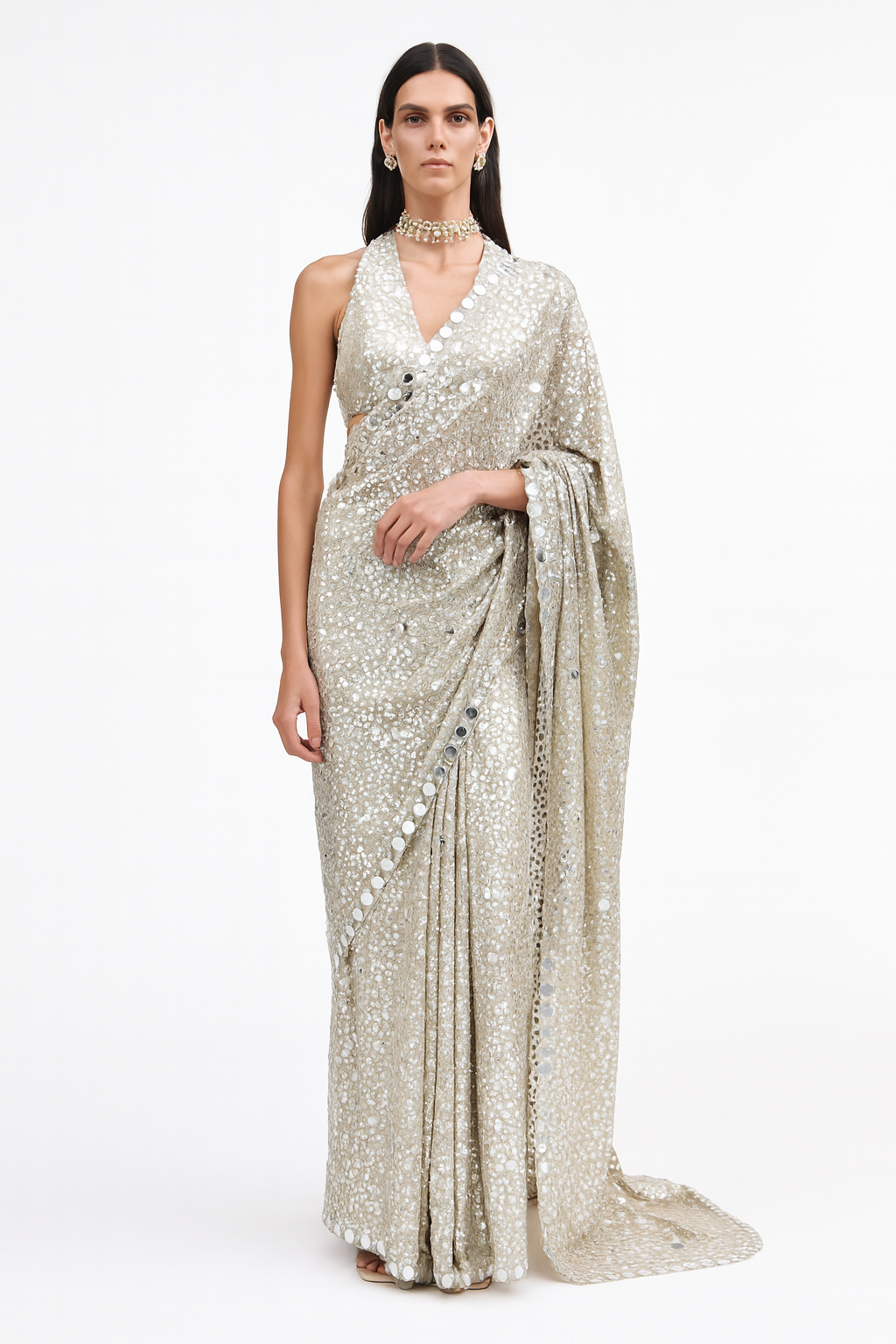 Silver Mirage Mirror Saree