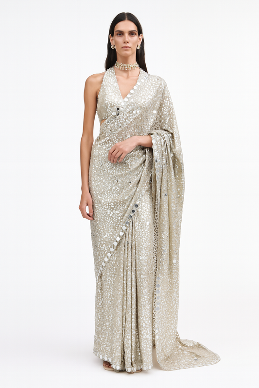 Silver Mirage Mirror Saree