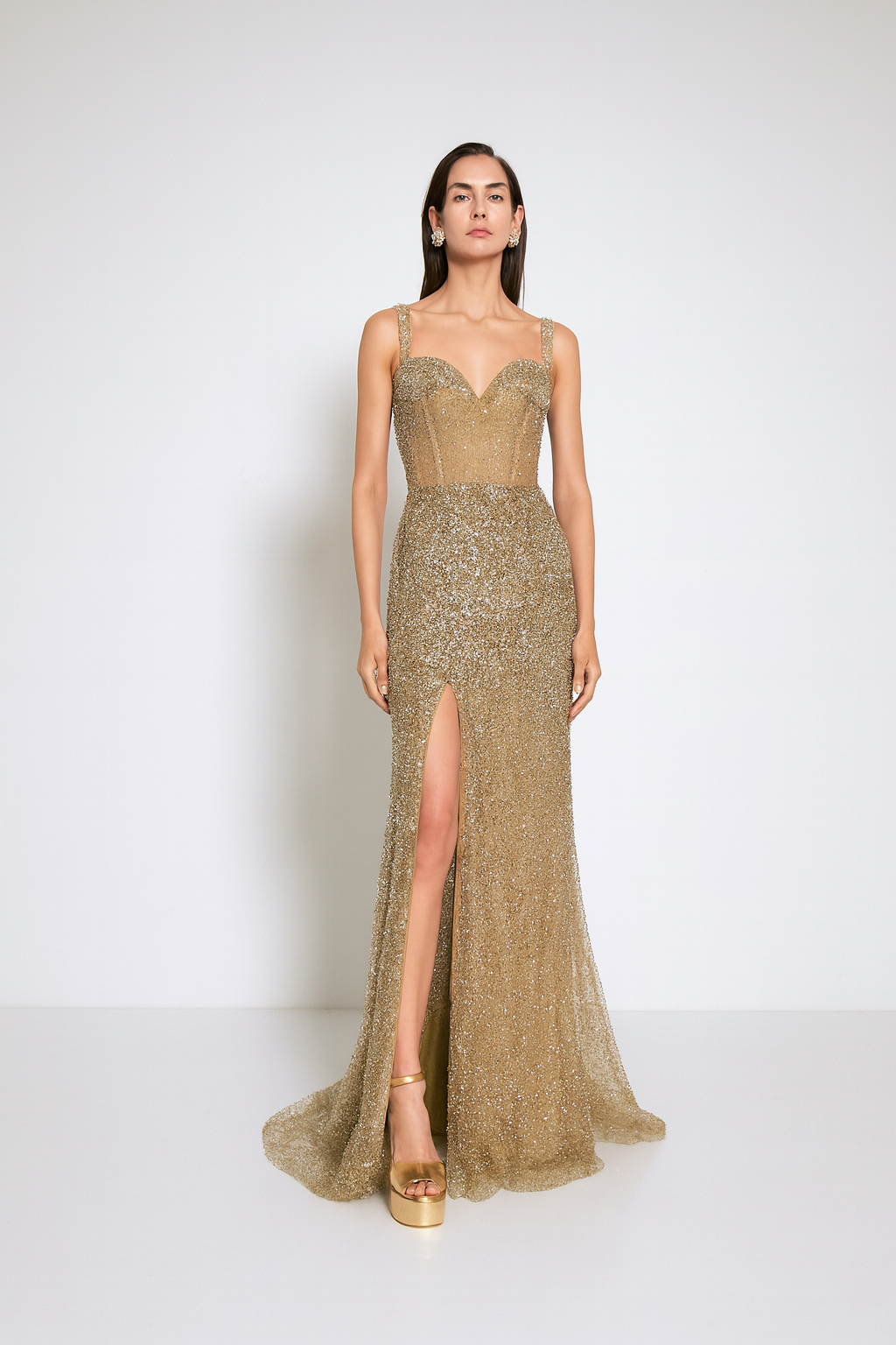 Champagne Gold Glitter Corset Gown