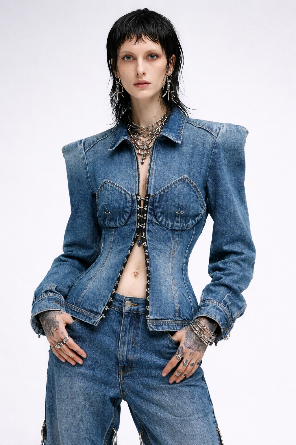 Lace-Up Corset Denim Jacket