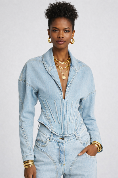 Corset Fit Denim Jacket with Sculpted Paneling