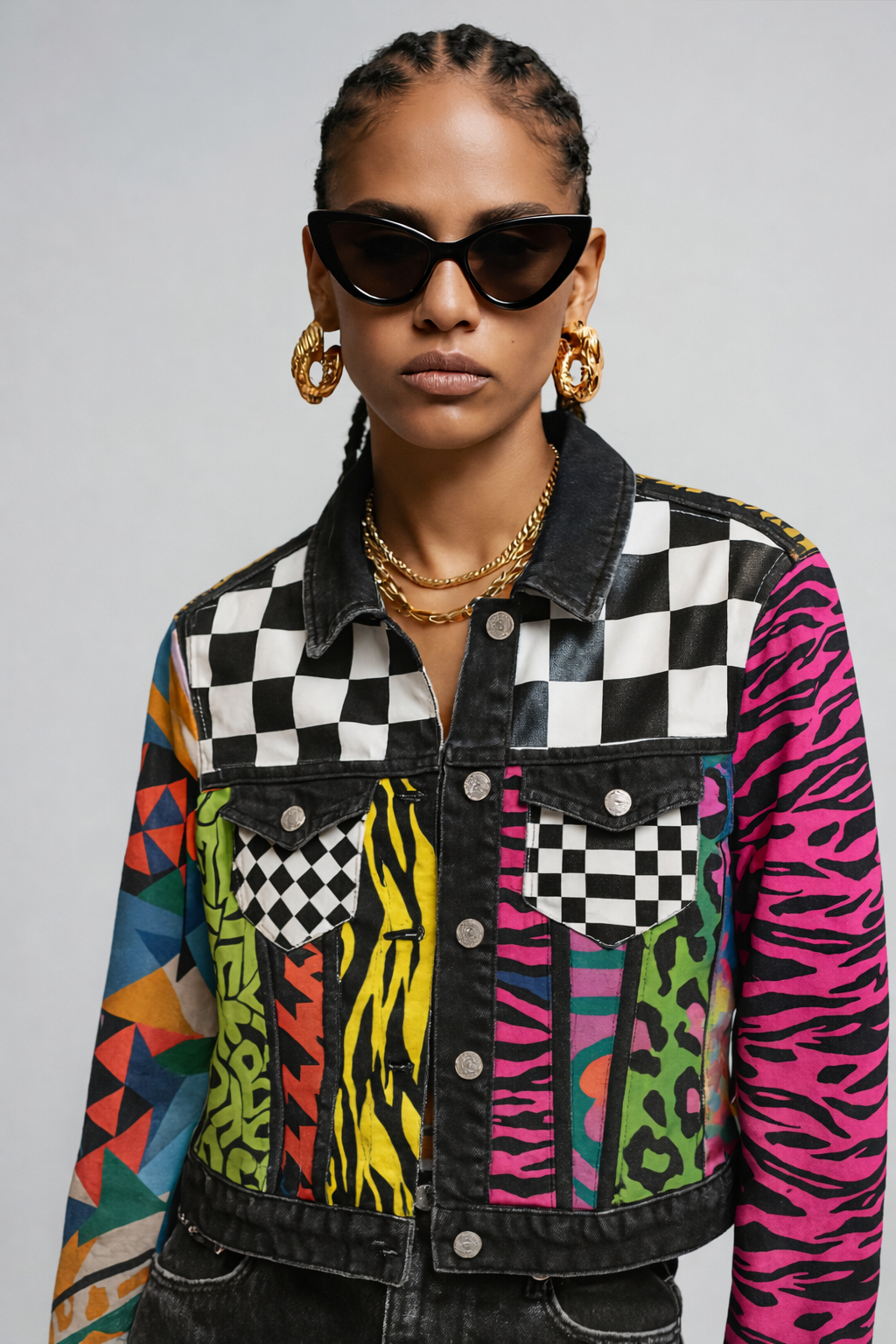 Patchwork Print Statement Denim Jacket
