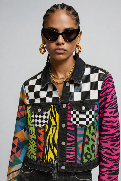 Patchwork Print Statement Denim Jacket