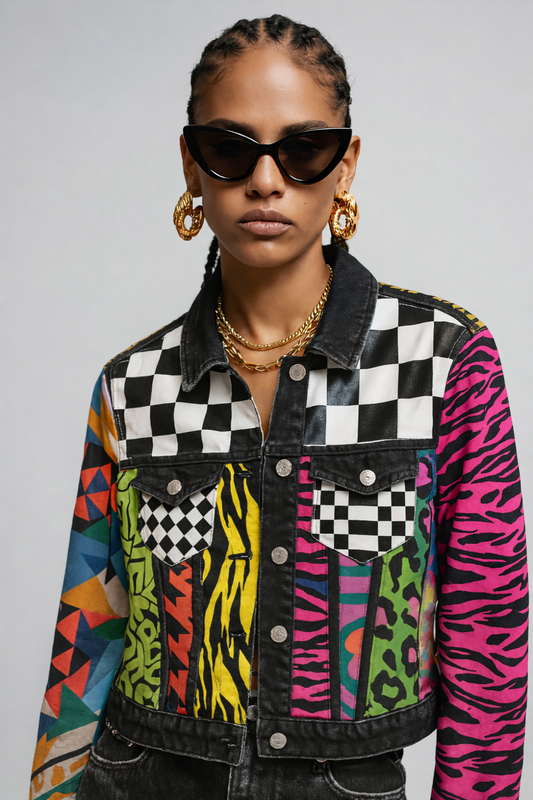 Patchwork Print Statement Denim Jacket