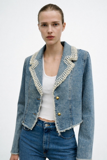 Pearl Collar Denim Jacket