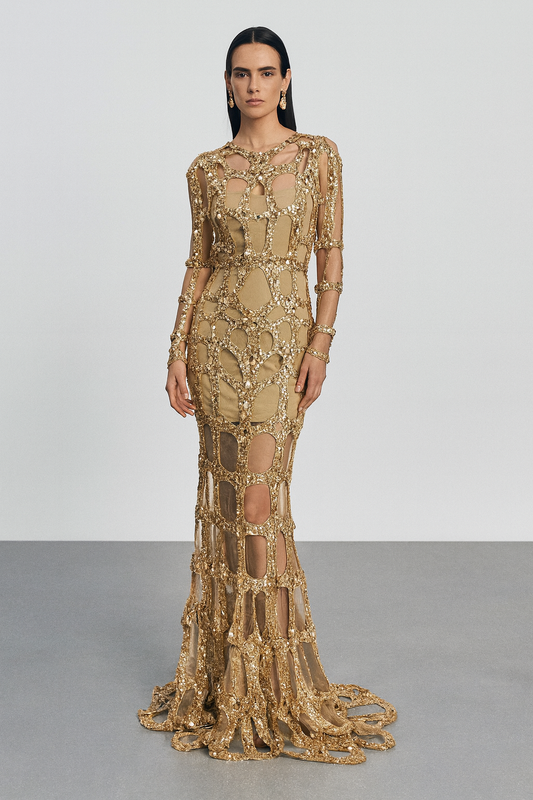 Golden Mosaic Cutout Gown