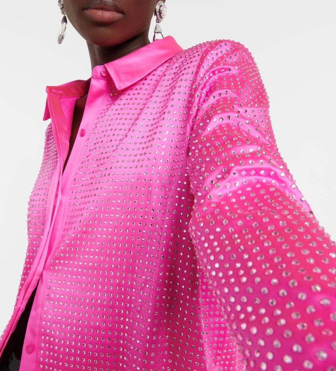 Hot Pink Rhinestone Satin Shirt