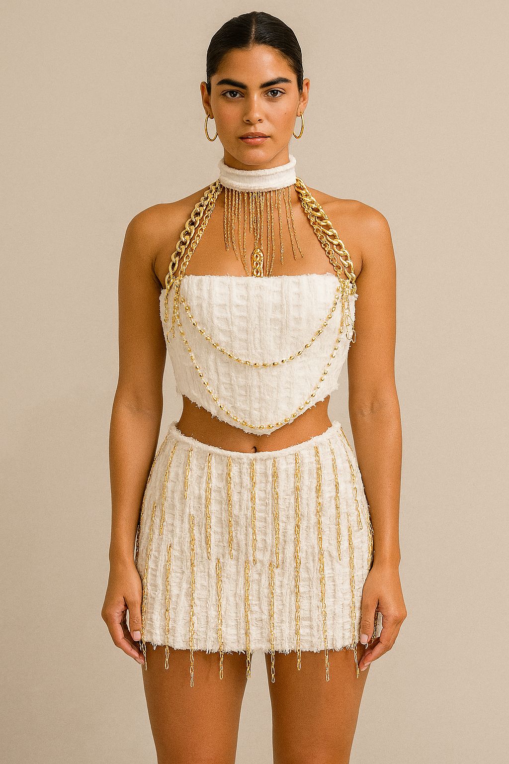 Ivory Chain Embellished Skirt Set