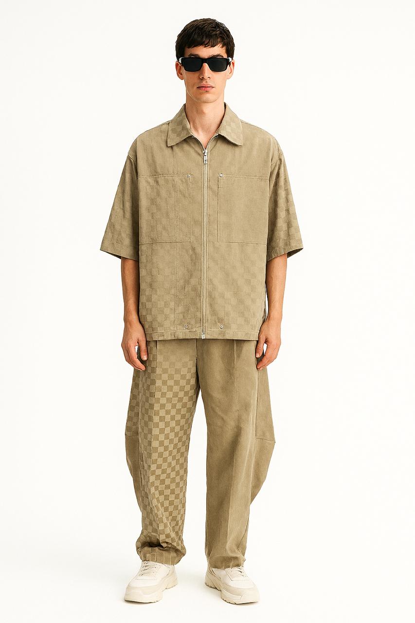 Beige Checkerboard Utility Co-ord Set