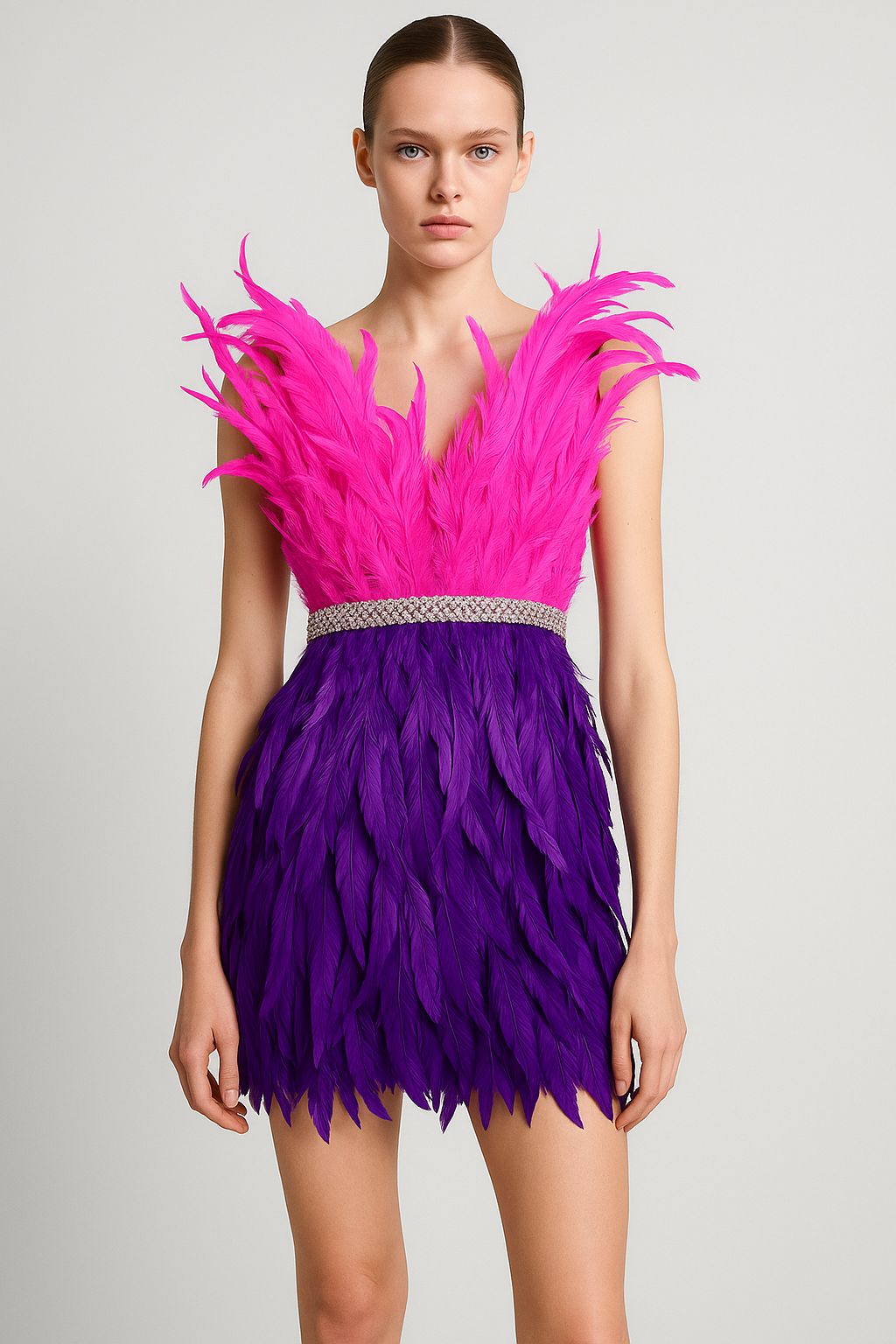 Fuchsia & Violet Feather Mini Dress