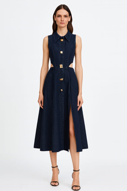 Dark Denim Cut-Out Midi Dress