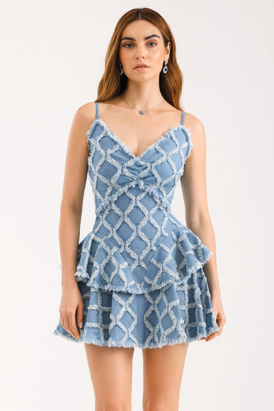 Textured Denim Peplum Mini Dress