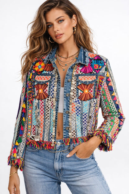 Embellished Boho Denim Jacket
