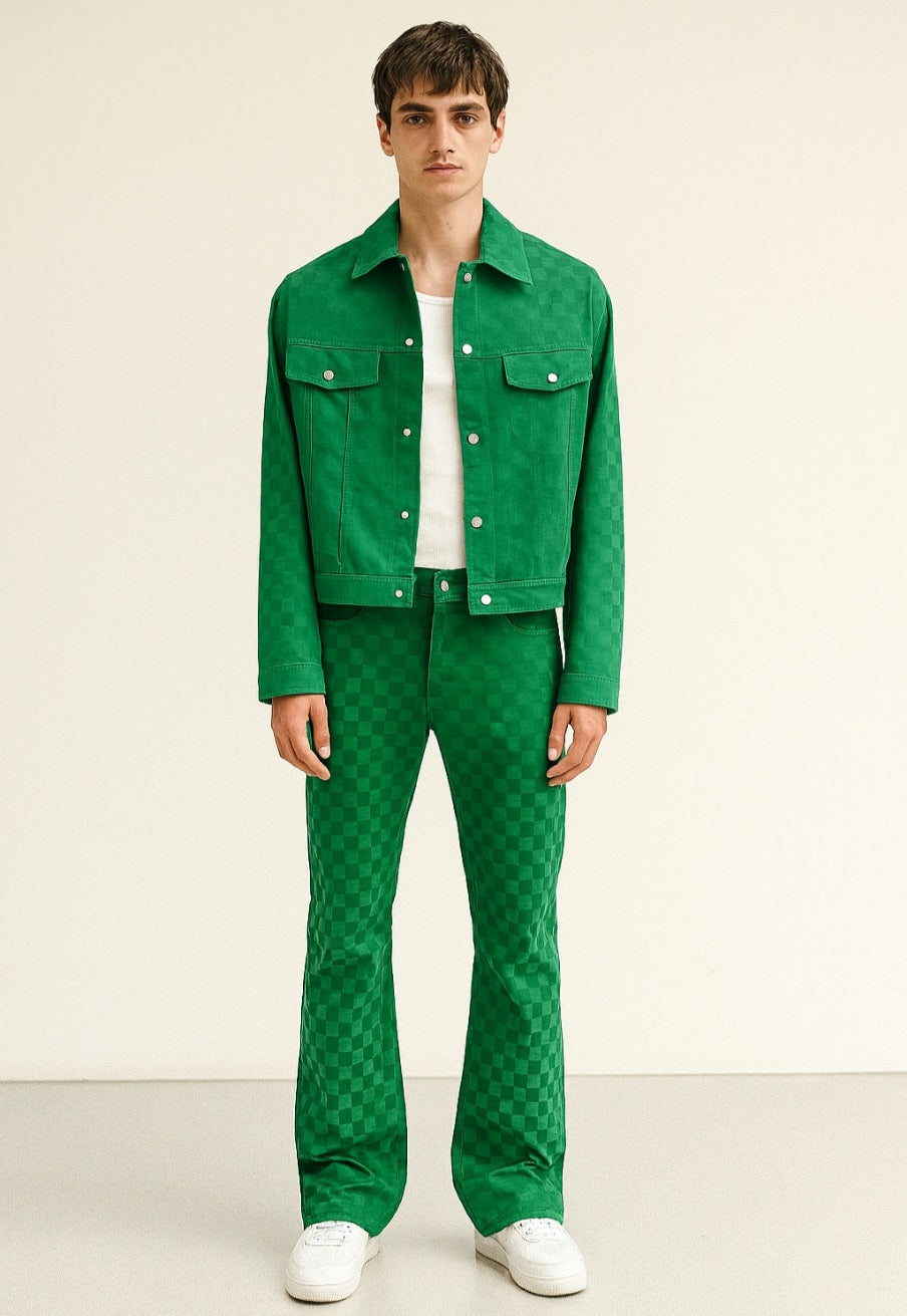 Green Checkered Denim Coord Set