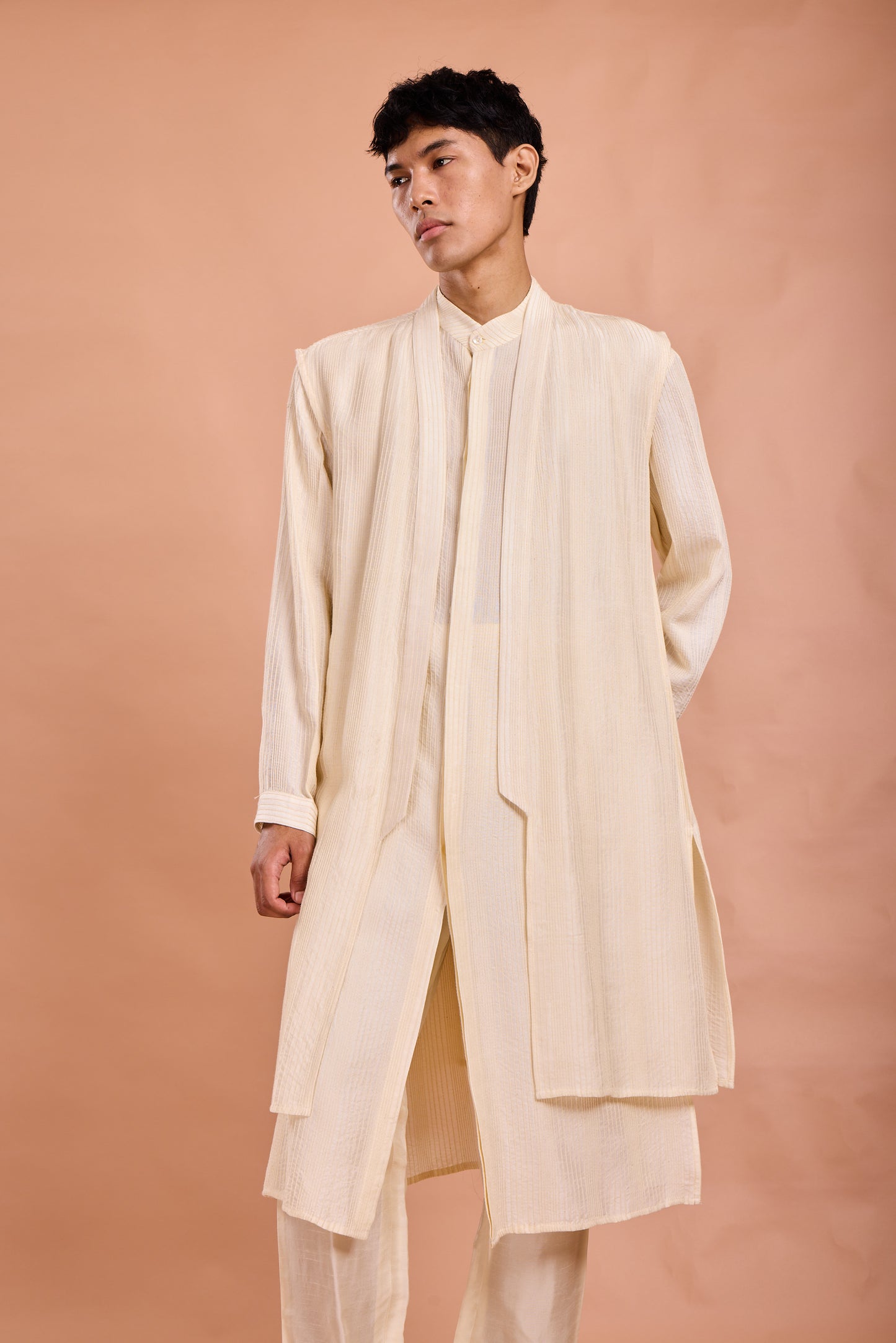 Ivory Layered Textured Indo-Western Set