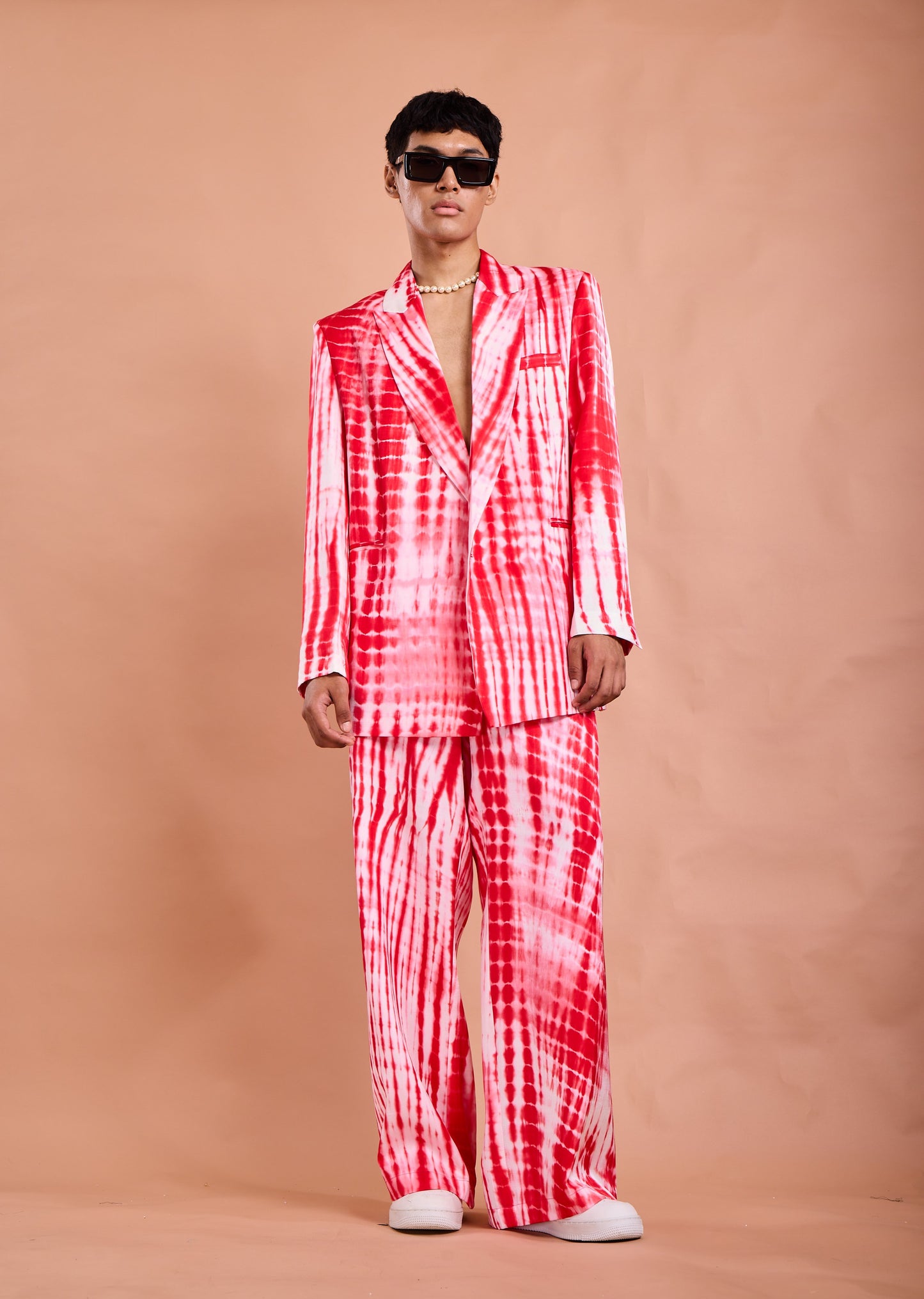 Red Tie-Dye Oversized Suit Set