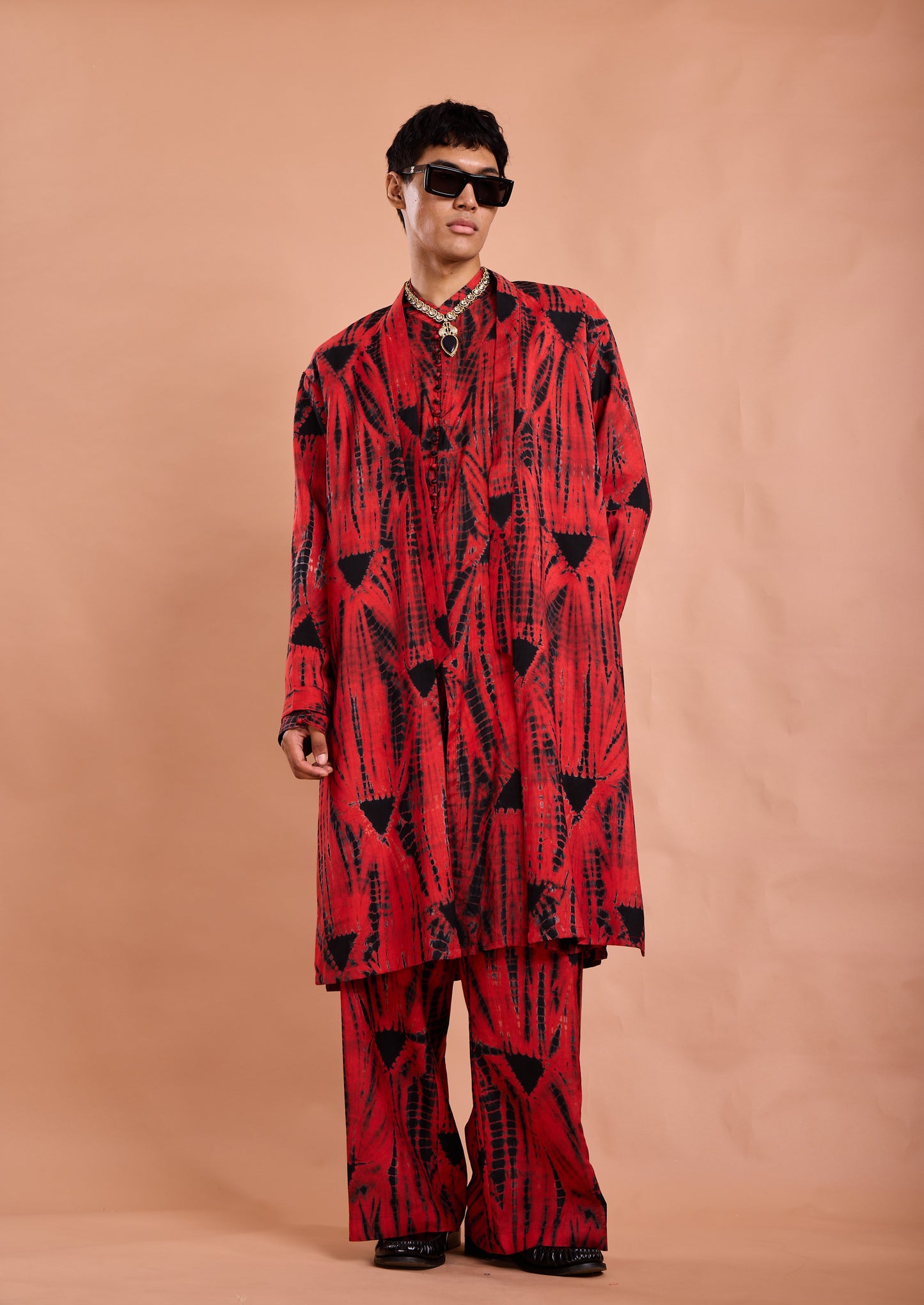 Red & Black Tie-Dye Indo-Western Set