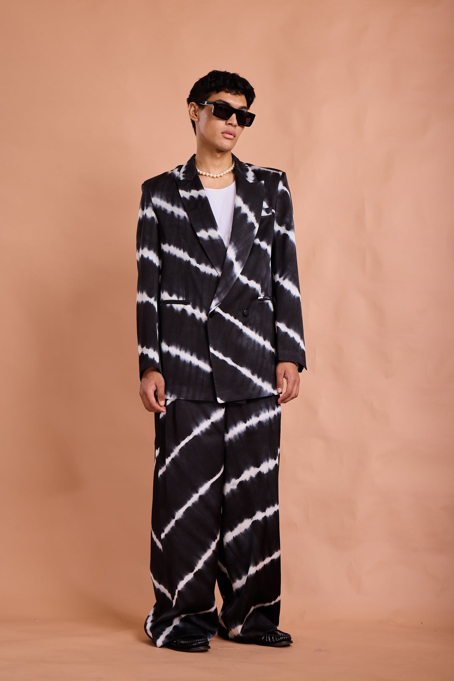 Black & White Tie-Dye Oversized Suit Set